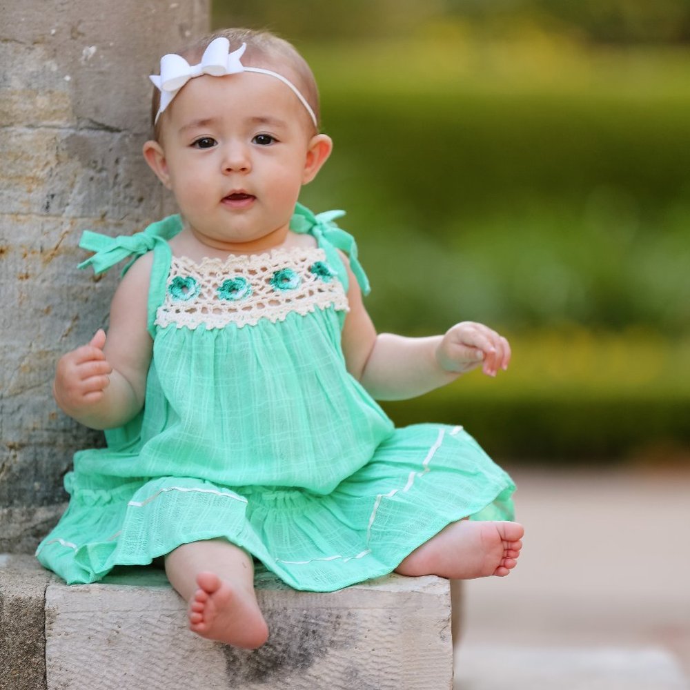 Mint Crochet Flower Pinafore Dress for Baby Girl